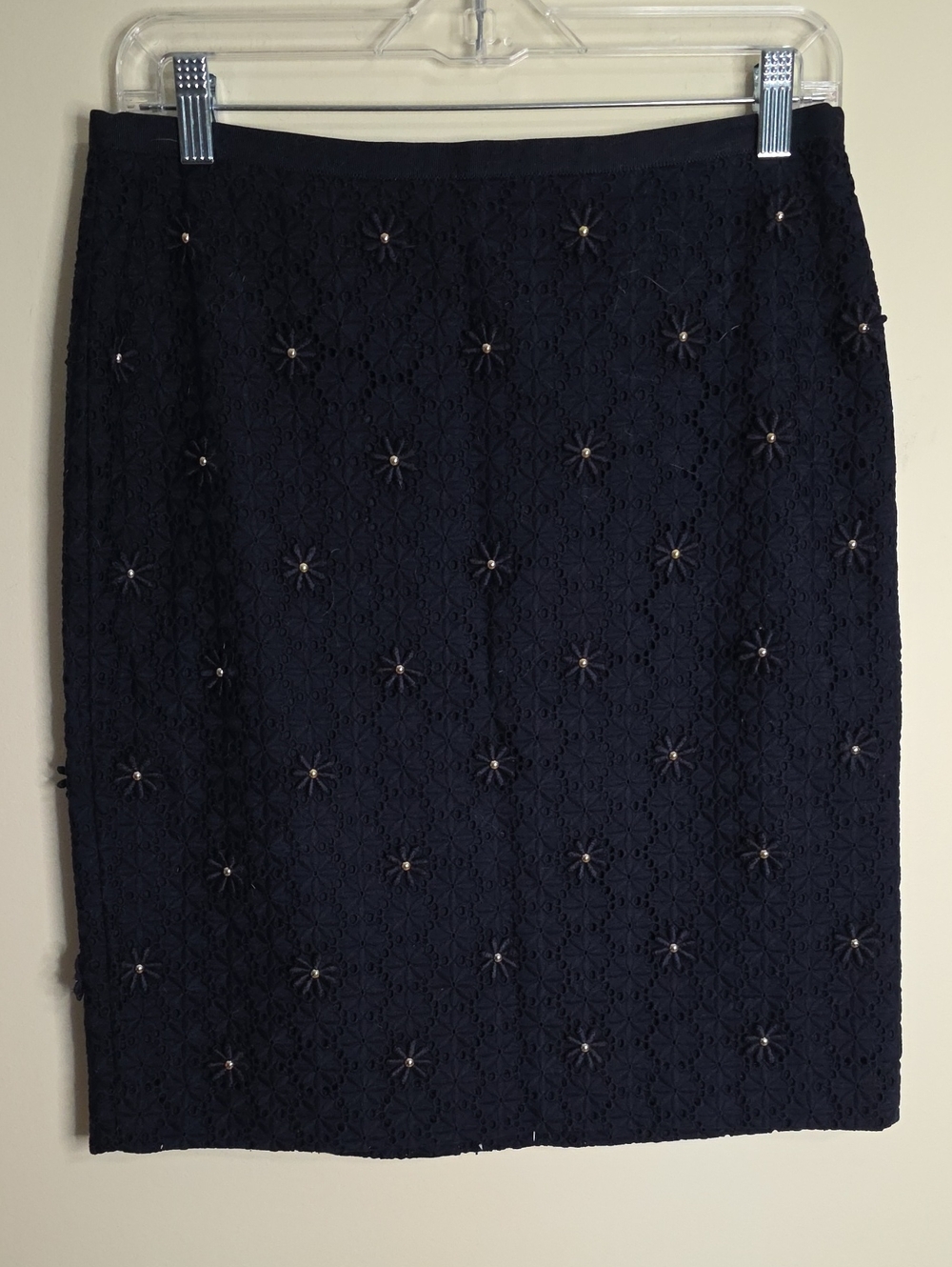 Talbots Navy Lace Pencil Skirt with Beaded Accents